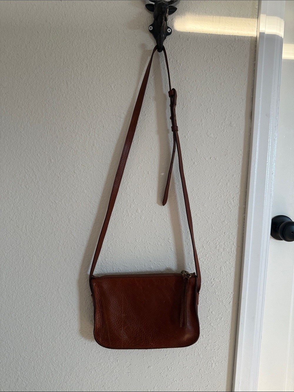 Madewell Brown Leather Wristlet Pouch with Brass Zipper